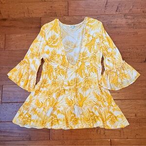 Blue Island Floral Coverup Beach Boho Bell Sleeve size Medium